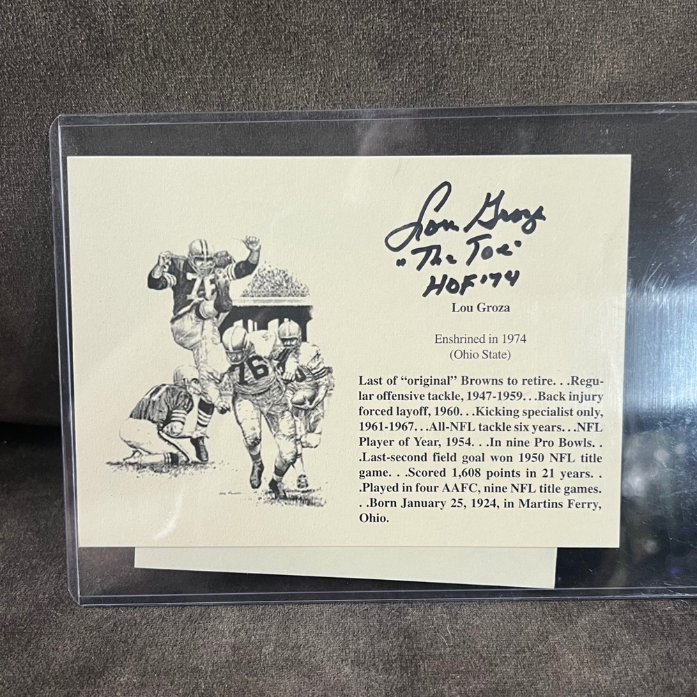 Lou Groza "The Toe" Signed Hall of Fame Plaque Card w/ COA –‎ Auto Memorabilia